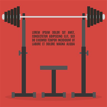 simsearch:400-07103428,k - Sports equipment item. Barbell bench press, element design for gym. Flat style, vector illustration. Photographie de stock - Aubaine LD & Abonnement, Code: 400-09115031