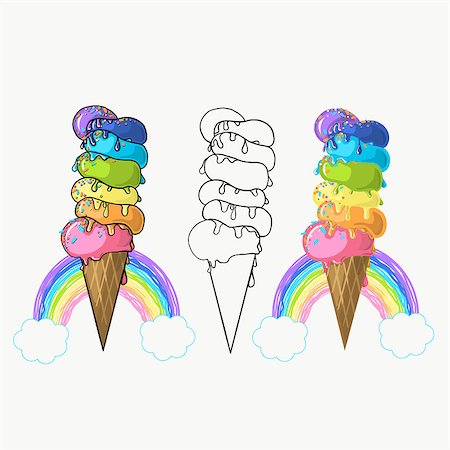 strawberry vanilla chocolate ice cream - set of bright juicy ice cream, summer tastes, excellent background, logo for your design, rainbow ice cream, rainbow colors Stock Photo - Budget Royalty-Free & Subscription, Code: 400-09115056