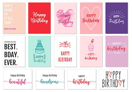 simsearch:400-08411281,k - Birthday cards with hand-drawn graphic design elements, vector set Stock Photo - Budget Royalty-Free & Subscription, Code: 400-09115059