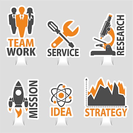 simsearch:400-08756550,k - Set Business Stickers with Microscope, Rocket, Idea and Teamwork Icons. Vector illustration Stock Photo - Budget Royalty-Free & Subscription, Code: 400-09115083
