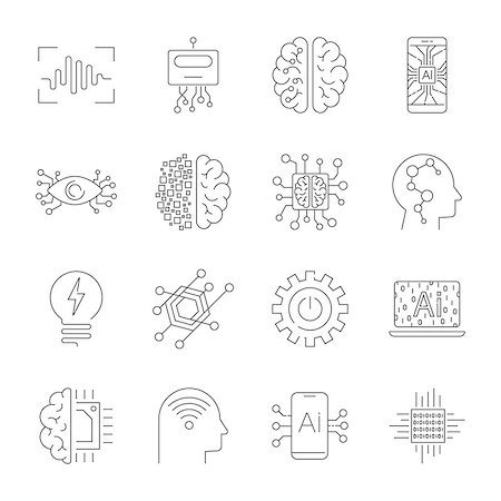 digital experience - Future technologies icons. AI, quantum computing, robot, IoT, smart CPU and other. Editable Stroke EPS 10 Stock Photo - Budget Royalty-Free & Subscription, Code: 400-09115108