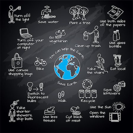 simsearch:400-05738922,k - You can help the Earth. Save Planet. Ecology infographics. Hand drawn  Vector illustration. Doodle ecology symbols for Earth Day. Environmental template with linear icons. Stockbilder - Microstock & Abonnement, Bildnummer: 400-09115185
