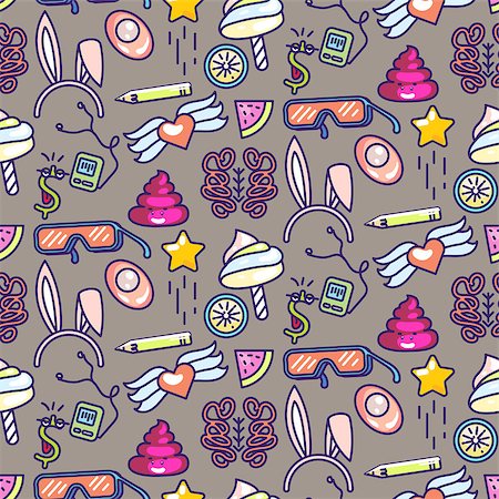 Doodles vector icons seamless pattern. Trendy art modern style objects. Stock Photo - Budget Royalty-Free & Subscription, Code: 400-09115228