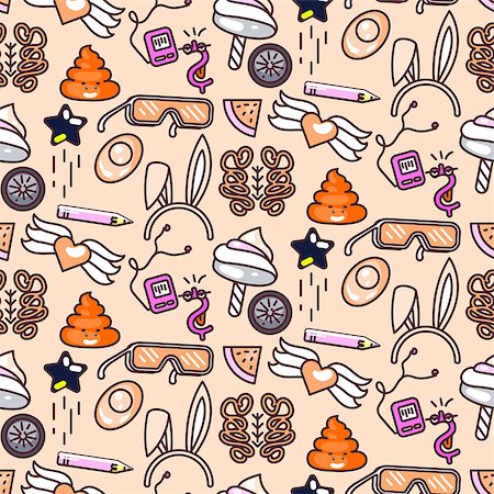 Cute doodles vector pink seamless pattern. Pop art modern style objects. Stock Photo - Budget Royalty-Free & Subscription, Code: 400-09115229