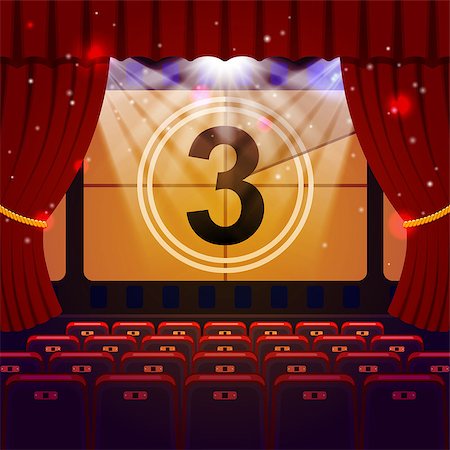 simsearch:845-02728293,k - Show Time Concept. Cinema and Theatre hall with seats and countdown on screen. Vector illustration Stock Photo - Budget Royalty-Free & Subscription, Code: 400-09115427
