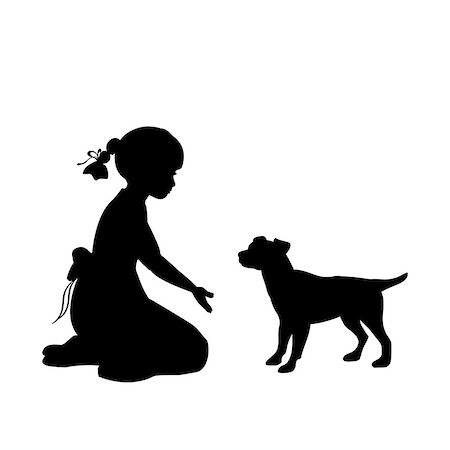 simsearch:400-06758392,k - Silhouette girl sitting knees beckon dog. Vector illustration Photographie de stock - Aubaine LD & Abonnement, Code: 400-09115441