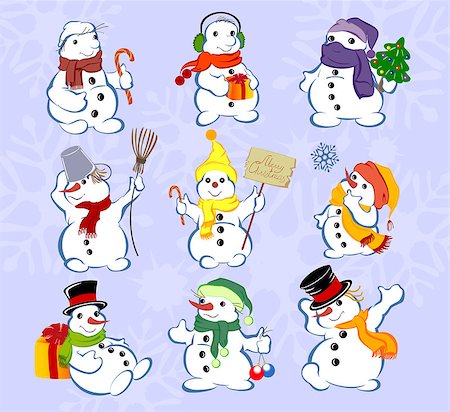 simsearch:400-06852329,k - Set of winter holidays snowman on background. Vector illustration. Photographie de stock - Aubaine LD & Abonnement, Code: 400-09115477