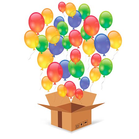 Cardbox and Colorful Balloons Isolated on White Background. Single Open Paper Box Stock Photo - Budget Royalty-Free & Subscription, Code: 400-09115526
