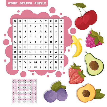 Vector color crossword, education game for children about tropical fruits. Word search puzzle Foto de stock - Super Valor sin royalties y Suscripción, Código: 400-09115566