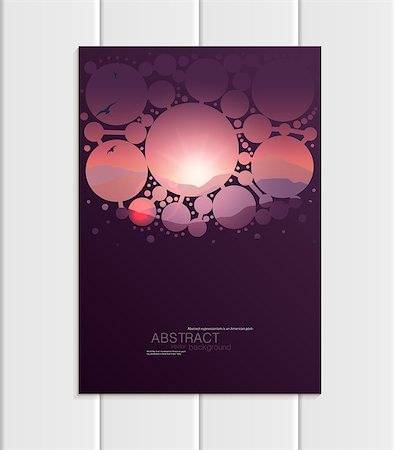 Stock vector A5 or A4 format brochure design business template with abstract circles and mountain landscape at sunset, dawn backgrounds for printed material, corporate style element, card, cover, wallpaper Foto de stock - Super Valor sin royalties y Suscripción, Código: 400-09115601