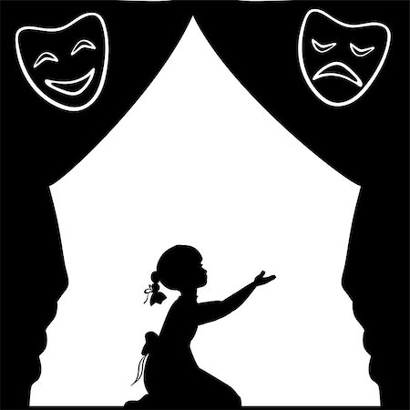 Silhouette girl plays the stage. World theatre day. Vector illustration Stock Photo - Budget Royalty-Free & Subscription, Code: 400-09115615