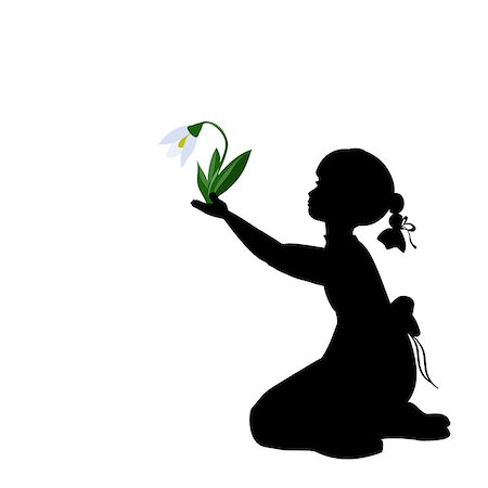 Silhouette girl with spring snowdrops. Vector illustration Stock Photo - Budget Royalty-Free & Subscription, Code: 400-09115616