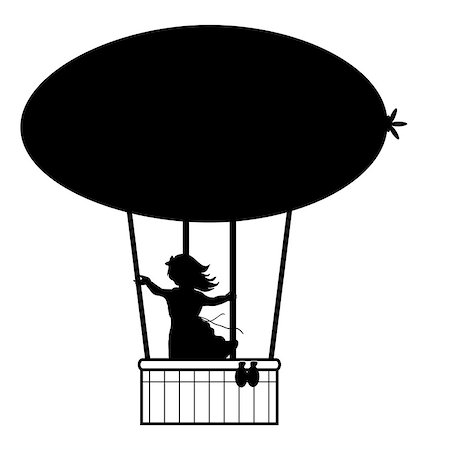 Silhouette girl flies up air balloon. Vector illustration Stock Photo - Budget Royalty-Free & Subscription, Code: 400-09115610