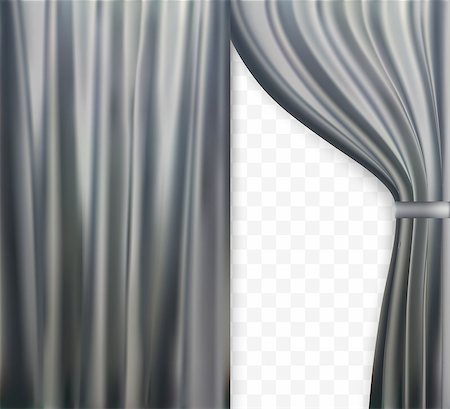simsearch:400-07308316,k - Naturalistic image of Curtain, open curtains Gray color on transparent background. Vector Illustration. EPS10 Stock Photo - Budget Royalty-Free & Subscription, Code: 400-09115643