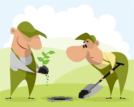 shovel in dirt - Vector illustration of gardeners planting a plant Foto de stock - Super Valor sin royalties y Suscripción, Código: 400-09115659