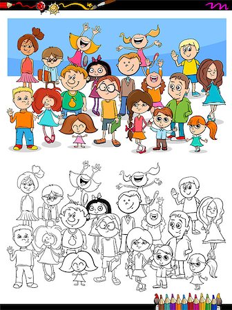 school black and white cartoons - Cartoon Illustration of Little Children Characters Group Coloring Book Activity Stock Photo - Budget Royalty-Free & Subscription, Code: 400-09115668