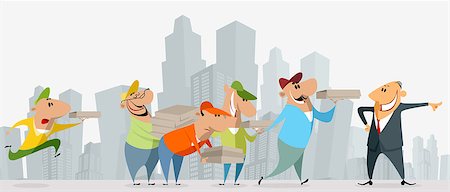 simsearch:400-07975467,k - Vector illustration of pizza couriers and businessman Stock Photo - Budget Royalty-Free & Subscription, Code: 400-09115663