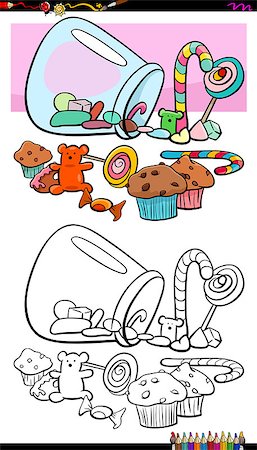 simsearch:400-09094943,k - Cartoon Illustration of Dogs and Sweet Food and Candies Group Coloring Book Activity Foto de stock - Super Valor sin royalties y Suscripción, Código: 400-09115671