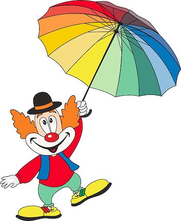 simsearch:400-04848742,k - Cartoon funny clown holding an umbrella. Vector on white background Stock Photo - Budget Royalty-Free & Subscription, Code: 400-09115724