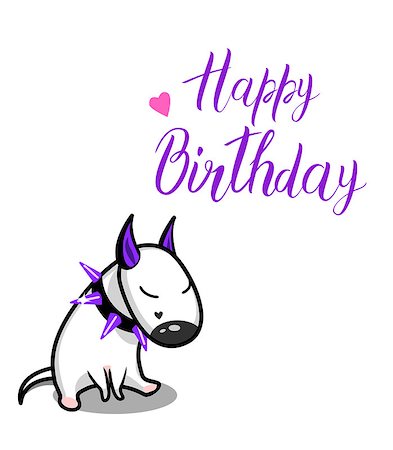 simsearch:400-08412999,k - Cute vector cartoon dog. White Bull Terrier and Happy Birthday lettering Foto de stock - Super Valor sin royalties y Suscripción, Código: 400-09115737