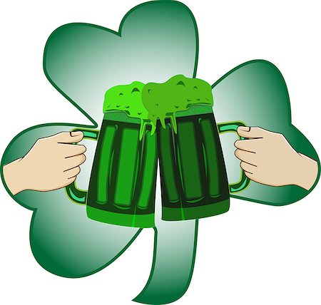 St. Patrick s Day two mugs in the hands of a green beer on the background of a leaf clover Stock Photo - Budget Royalty-Free & Subscription, Code: 400-09115740