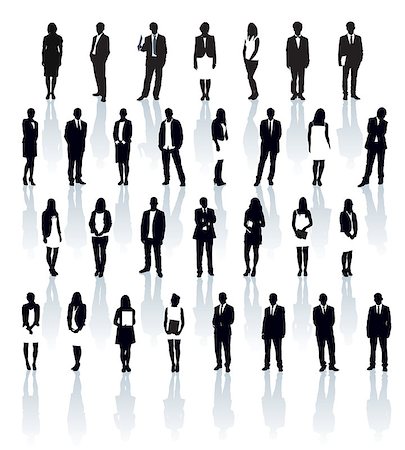 simsearch:400-07924838,k - Large set of black and white silhouettes with shadows. Businesspeople: men and women. Foto de stock - Super Valor sin royalties y Suscripción, Código: 400-09115750