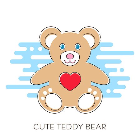 Modern vector cute teddy bear with red heart Stock Photo - Budget Royalty-Free & Subscription, Code: 400-09115840