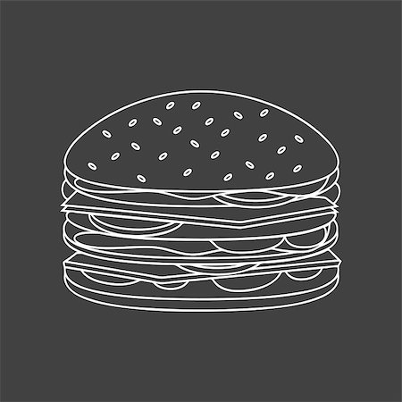 Outlined Fast Food Burger illustration on black Stock Photo - Budget Royalty-Free & Subscription, Code: 400-09115883