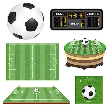 flat soccer ball - Set soccer football field with ball, scoreboard, flag, and goal. Realistic and flat icons. Isolated vector illustration Stock Photo - Budget Royalty-Free & Subscription, Code: 400-09115965