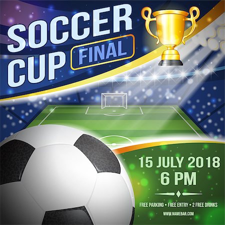 posters with ribbon banner - Soccer Football Poster Championship with Ball, Soccer field and Gold Cup. Vector illustration Stock Photo - Budget Royalty-Free & Subscription, Code: 400-09115967
