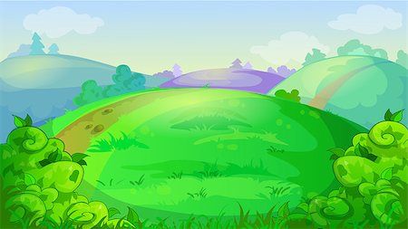 simsearch:400-08556910,k - Vector game background with summer meadow, hills, and bushes Stock Photo - Budget Royalty-Free & Subscription, Code: 400-09115974