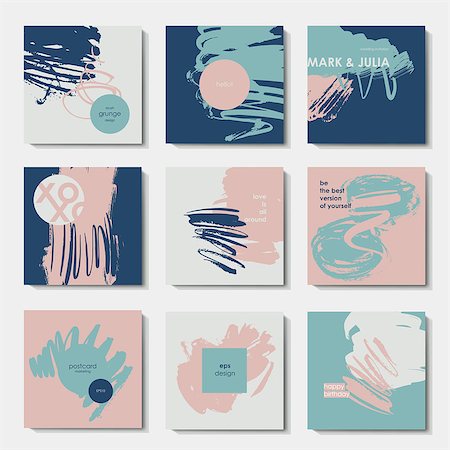 simsearch:400-08617908,k - Set of 6 ink brush patterns, modern grunge brush design templates, invitation, banner, art vector cards design Foto de stock - Super Valor sin royalties y Suscripción, Código: 400-09115997