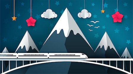 railway tracks in silhouette - Cartoon mountain landscape. Travel, illustration Vector eps 10 Stock Photo - Budget Royalty-Free & Subscription, Code: 400-09116032