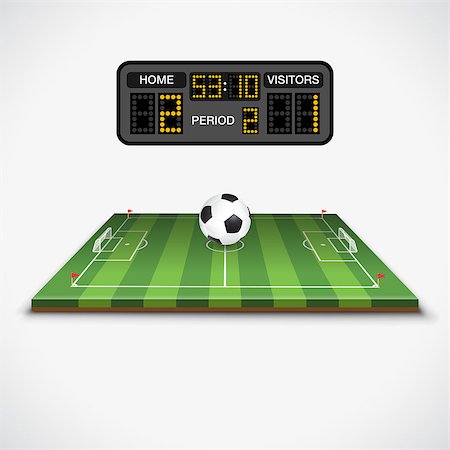 simsearch:400-08133793,k - Soccer football field with ball, soccer scoreboard, flag, and goal. Realistic and flat icons. Isolated vector illustration Photographie de stock - Aubaine LD & Abonnement, Code: 400-09116084