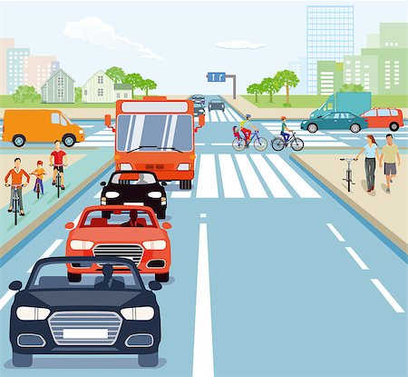 Road junction with cyclists and cars Stock Photo - Budget Royalty-Free & Subscription, Code: 400-09116197