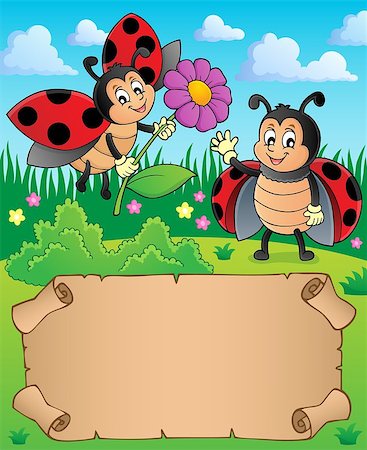 Small parchment with happy ladybugs - eps10 vector illustration. Stock Photo - Budget Royalty-Free & Subscription, Code: 400-09116339