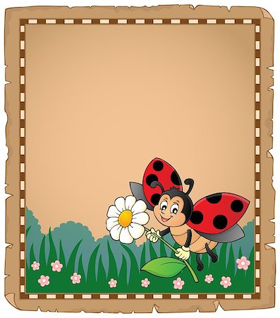 Parchment with ladybug holding flower - eps10 vector illustration. Stock Photo - Budget Royalty-Free & Subscription, Code: 400-09116333