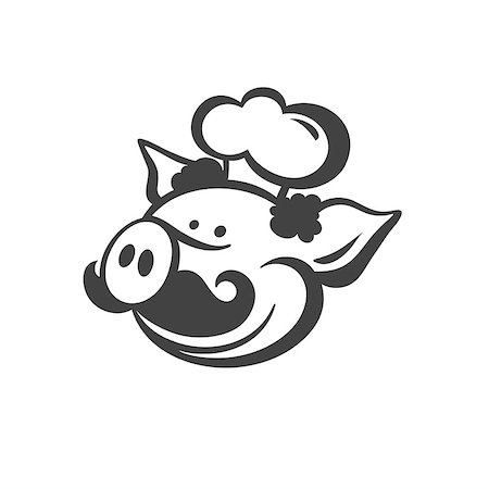 Black vector pig with moustache with cook hat Stockbilder - Microstock & Abonnement, Bildnummer: 400-09116397
