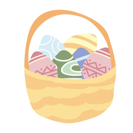 vector illustration of isolated basket of easter eggs on white Stockbilder - Microstock & Abonnement, Bildnummer: 400-09116408