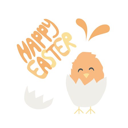 Happy Easter hand written font with baby chiken hatched from an egg. Ideal for holiday, card, greeting, poster, print, background, cover, message, banner, cute illustration Stockbilder - Microstock & Abonnement, Bildnummer: 400-09116409