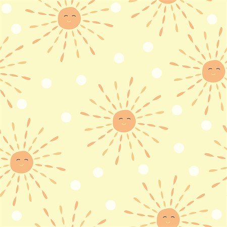 Cartoon sun pattern with hand drawn doodle sun. Cute vector colorful sun pattern. Seamless cheerful sun pattern for fabric, wallpapers, wrapping paper, cards and web backgrounds. Stockbilder - Microstock & Abonnement, Bildnummer: 400-09116415