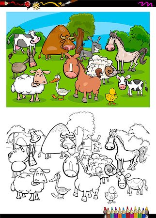 simsearch:400-09050931,k - Cartoon Illustration of Cute Farm Animal Characters Group Coloring Book Activity Photographie de stock - Aubaine LD & Abonnement, Code: 400-09116426