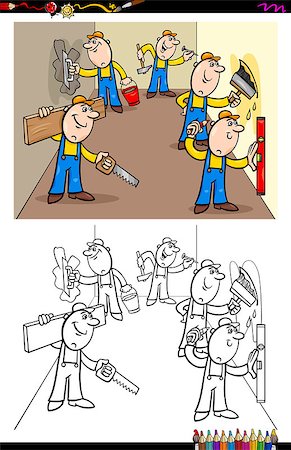 simsearch:400-06788922,k - Cartoon Illustration of Workers and Builders at Work Characters Group Coloring Book Activity Stock Photo - Budget Royalty-Free & Subscription, Code: 400-09116427