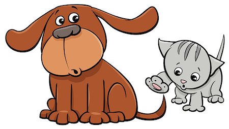 simsearch:400-08817921,k - Cartoon Illustration of Puppy and Cute Little Kitten Pet Animal Characters Foto de stock - Super Valor sin royalties y Suscripción, Código: 400-09116449