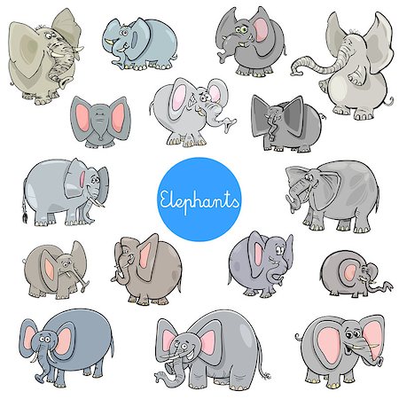 simsearch:400-08916376,k - Cartoon Illustration of Elephants Animal Characters Big Collection Foto de stock - Super Valor sin royalties y Suscripción, Código: 400-09116440