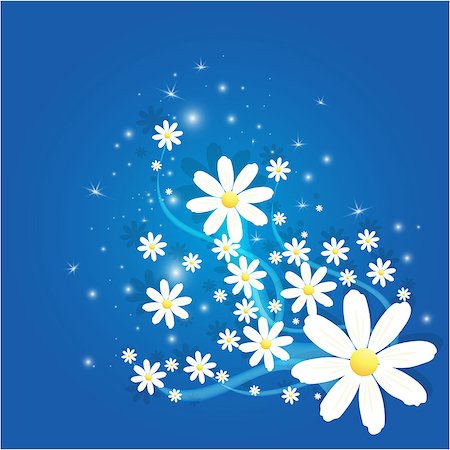 pollyw (artist) - Matricaria camomile flower vector ornament on blue background with magic sequins Stock Photo - Budget Royalty-Free & Subscription, Code: 400-09116507