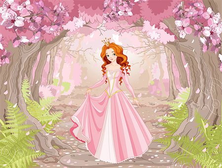 simsearch:400-08015077,k - Illustration of beautiful red haired princess on spring forest background Foto de stock - Super Valor sin royalties y Suscripción, Código: 400-09116564