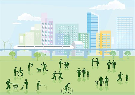 people on bike illustration - Cityscape of a modern big city Stock Photo - Budget Royalty-Free & Subscription, Code: 400-09116567