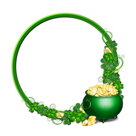 simsearch:400-06066026,k - Patrick day round green frame with St. Patricks Day symbols - pot full of gold coins and clover leaves. Vector illustration for greeting card, poster, banner Foto de stock - Super Valor sin royalties y Suscripción, Código: 400-09116578