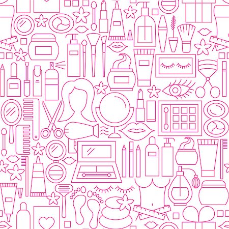 Cosmetics White Line Seamless Pattern. Vector Illustration of Outline Tileable Background. Stock Photo - Budget Royalty-Free & Subscription, Code: 400-09116587
